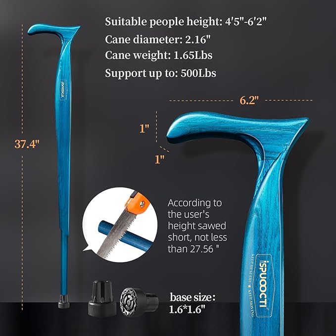 Wooden Walking Cane for Men and Women -Natural Solid Wood, 3 Rubber Tips, Heavy Duty, with Travel Bag- Wooden Walking Stick, Ergonomic Canes for Seniors Unisex Walking Canes