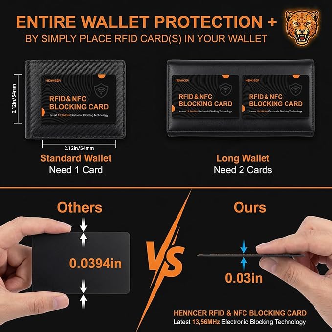 RFID Blocking Card, NFC Debit Credit Card Passport Protector, Entire Wallet Protection Blocker Set for Men & Women, Smart Slim Design Perfectly fits in Wallet and Purse (Blackorange, 10)
