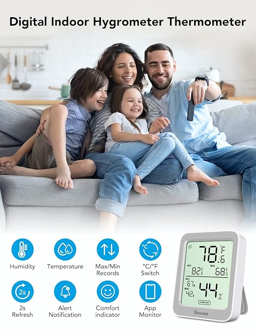 Govee Indoor Hygrometer Thermometer 3Pack H5075 with Bluetooth App Control | Room Temperature Humidity Meter, 164ft Remote Monitor, Smart Alerts, 2 Years Data Storage Export, for Bedroom Wine Cellar