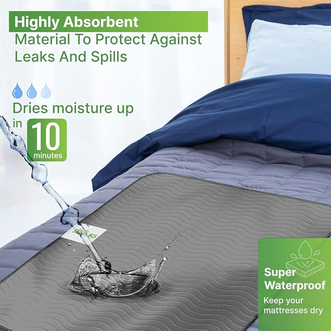 Bed Pads Washable Waterproof 34"x36"- Pack of 4 Grey Incontinence Bed Pads | Washable Pee Pads for Adults - Dementia Products for Elderly & Elderly Assistance Products - Reusable Pee Pads Dogs & Kids