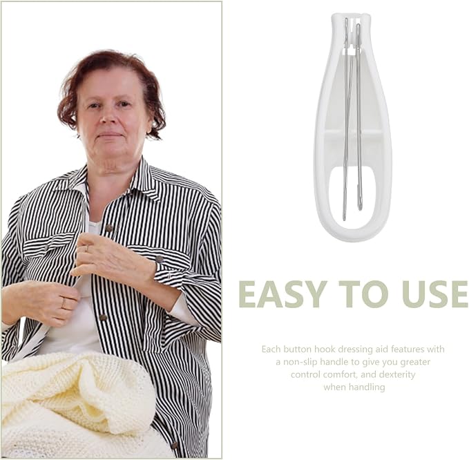 Button Hook Helper Tool One-Hand Dressing Aid for Elderly Non-Slip Handle Button Assist Device for Small to Large Buttons Easy Grip Hook Tool for Shirts Dresses Collars