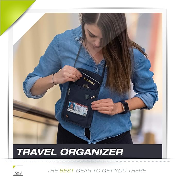 Lewis N. Clark Stash Neck Travel Wallet | RFID Blocking Passport Holder | Protect Personal Information | Navy