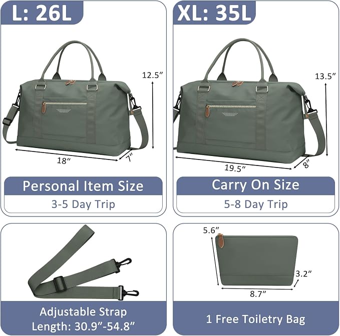 ELONGRIVER Travel Duffle Bag for Women, Weekender Bags, Hospital Bag for Labor Delivery, Lightweight Tote Duffel Overnight Bag with Luggage Sleeve,Airplane Travel Bags (Army Green, X-Large)
