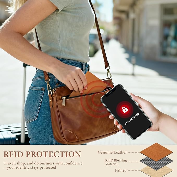 Genuine Leather Passport Holder for Women Men, Hidden Airtag Pocket, RFID Blocking, Zippered Coins Pocket & Cash Compartment Travel Gifts Essentials Passport Cover Case - Yellowish-brown