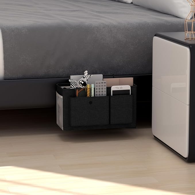 Bedside Caddy Bedside Storage Hanging Organizer for Bunk Dorm Bed Rail | Bed Caddy with Hooks, Top Bunks and Dorm Essentials for Water, Tissues, Tablets, Books, Phones, Remotes and Other Necessories