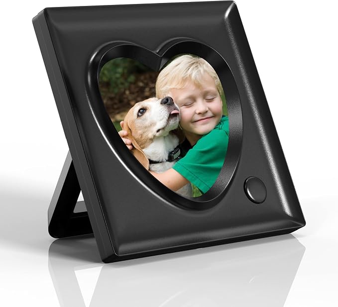 KWANWA Recordable Picture Frame – 20-Second Voice Recording, 3.9x3.9 Heart Shape Photo Frame, Personalized Keepsake for Loved Ones, Memorial, Long Distance, Birthday, Christmas, Mother's Day, Wedding – Tabletop Display for Home Office Desk