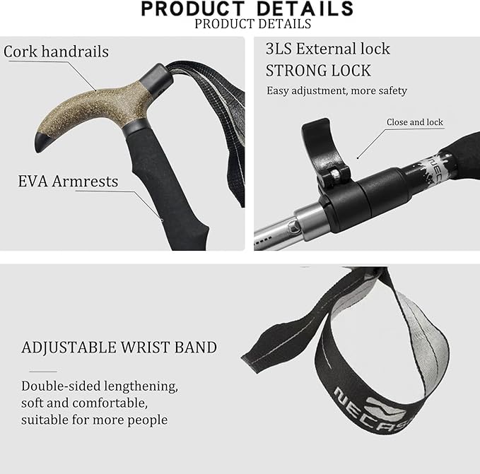 Walking Cane-Foldable, Adjustable,Collapsible Walking Canes for Men&Women,Heavy Duty All Terrain Tip,with Travel Bag-Walking Sticks for Seniors&Adults[Black] Trekking Poles Hiking Walking Stick