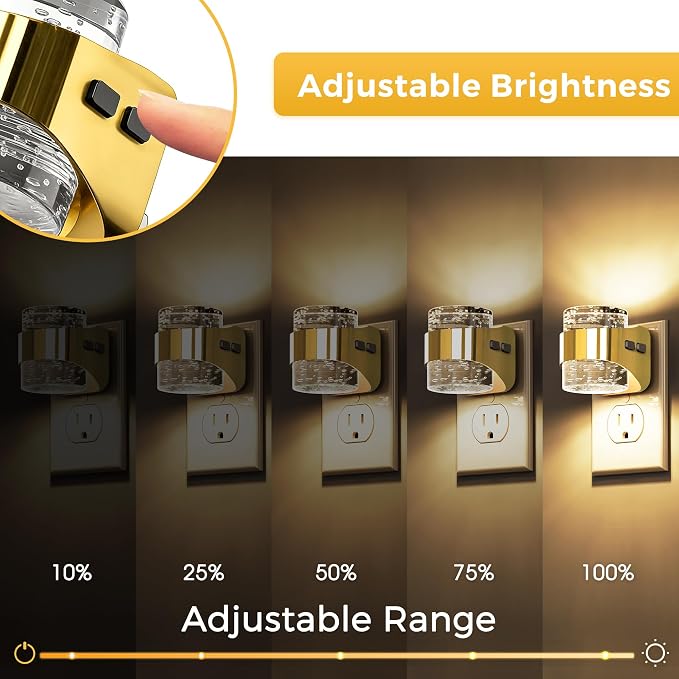 L LOHAS LED Night Light, 2 Pack 3000K Bubble Night Lights Plug into Wall, Acrylic Night Lights with Light Sensor, Adjustable Brightness,Plug in Nightlights for Rooms Bathroom Hallway