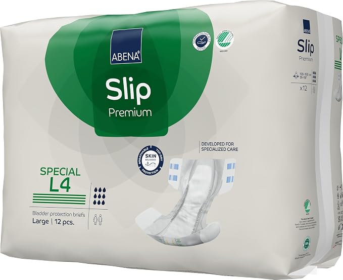 Abena Classic Design Adult Diapers, Slip Special Premium Incontinence Briefs, Heavy Absorbency, Level 4, Large, 12 Count