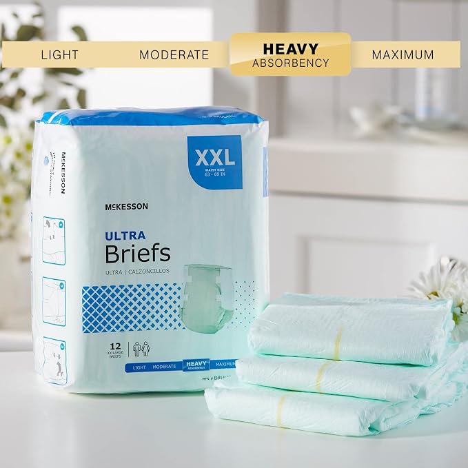 McKesson Ultra Briefs, Heavy Absorbency, Unisex, Disposable, Elastic Leg Gathers and Contoured Fit for Men and Women