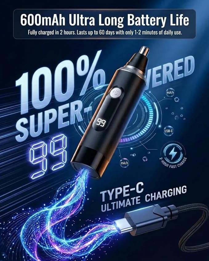 Nose Hair Trimmer for Men and Women,2026 Professional Painless IPX7 Waterproof Eyebrow & Facial Hair Trimmer,USB Rechargeable with LED Display Dual-Edge Blades for Smoother Cutting,BlackSilver