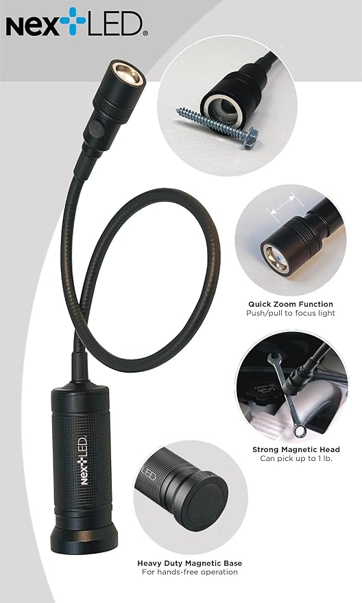 Flexible Shaft Magnetic LED Flashlight and Pickup Tool, Telescoping Neck with Extendable Neck up to 20 Inches, 300 Lumen Cree COB LED Work Light, Strong Magnetic bottom, Pick up to 1Lb