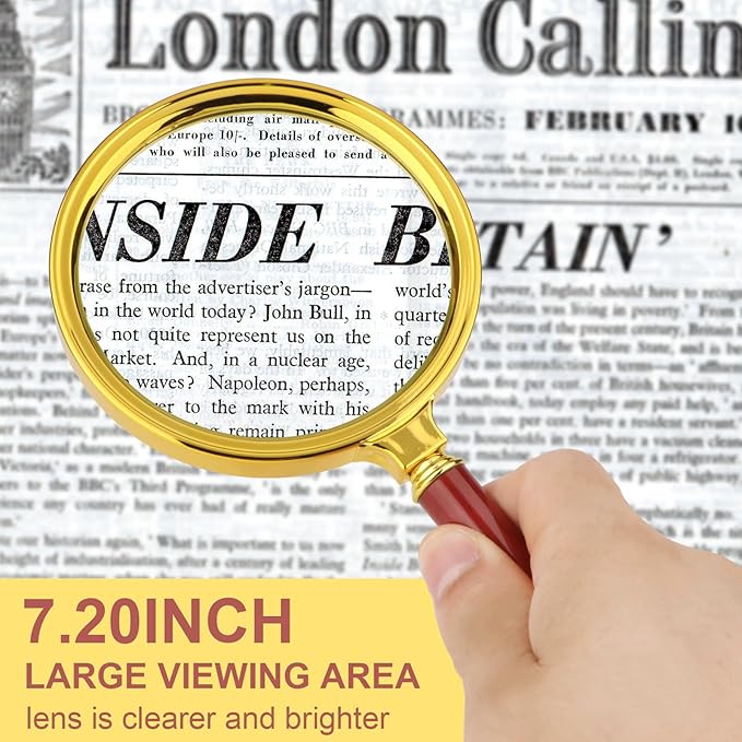 Rongon Handheld Magnifier‌ with ‌Optical Glass Lens‌, 5X Vintage Gold Frame & Detachable ‌Rosewood Handle‌, ‌100MM Lens, Reading Magnifier‌ for Books/Newspapers, Jewelry & Hobby Observation