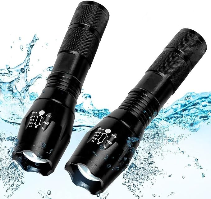 LED Flashlight 2 Pack, Small Flashlights Powerful High Lumens 5 Modes, Waterproof Zoomable Mini Tactical Flash Light for Home Emergencies Camping
