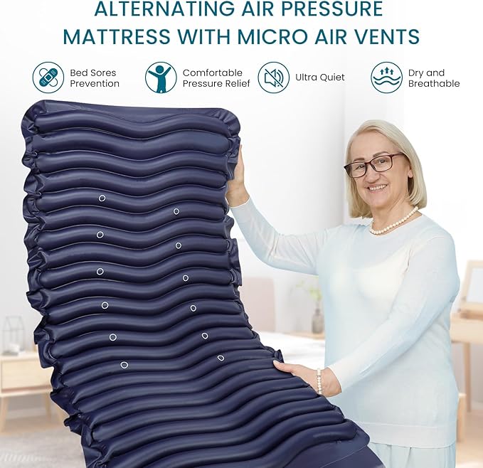 Kekoy Alternating Air Pressure Mattress Pad, Bed Sore Prevention, Hospital Bed Mattress Topper with Whisper Quiet Pump & Waterproof Heat Resistant Ulcer Cushion Pad for Home Use 75" x 36" Blue