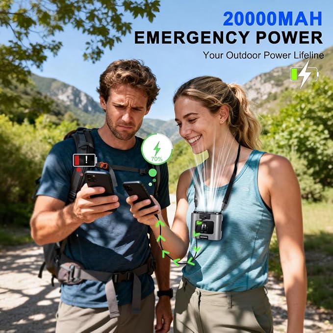 CAZOKASI 2026 Upgrade 20000mAh Waist Clip Fan Wearable Fan Portable Personal Body Fan Powerful Upto 36H Cooling and Heatstroke Prevention Fan (20000mAh/Grey)