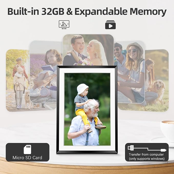 Frameo Digital Picture Frame WiFi 10.1 Inch Digital Photo Frame with 1280x800 HD Touch Display, Send Picture/Video via Frameo App/USB-C/Micro SD, Easy Setup, Great Gift, Classic Black