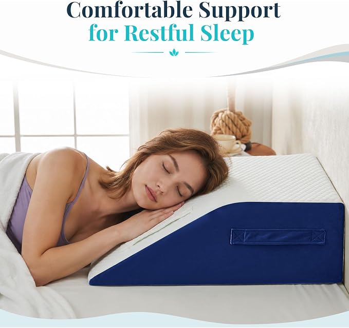 Yojoker Leg Elevation Pillow Blood Circulation, Memory Foam Wedge Pillow for Legs Swelling, Leg Elevation Pillows for After Surgery，Knee Wedge Pillow for Sleeping Back Hip Ankles Relief Navy