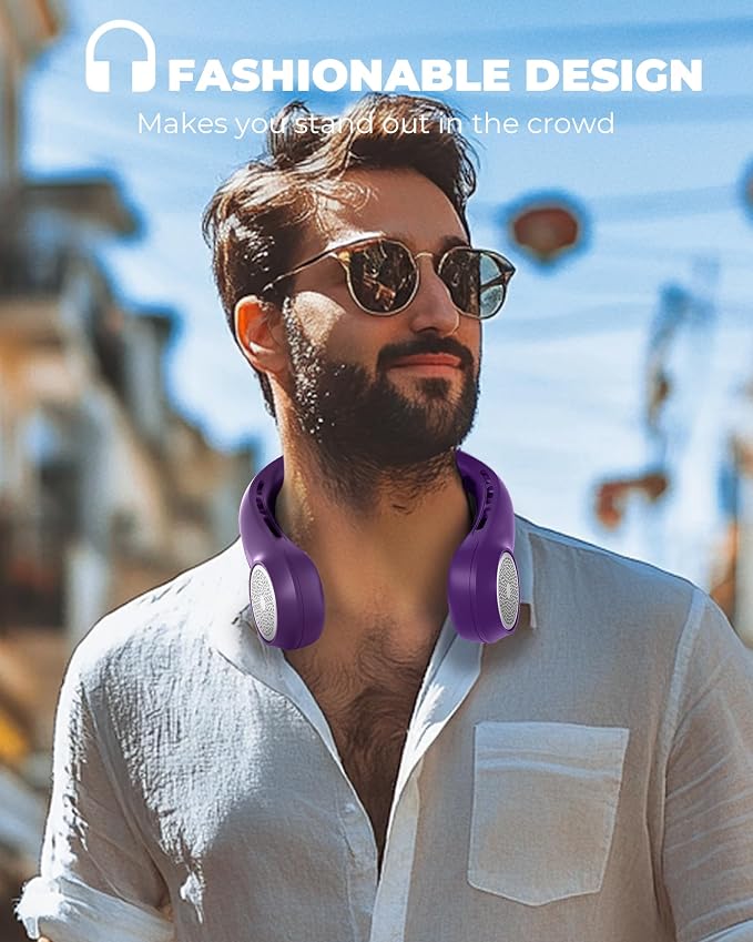 Portable Neck Fan with 4000mAh Rechargeable Battery & LED Display, Personal Cooler for Women/Men, 3-Speed Bladeless 360° Cooling Fans, Stylish Gift for Gym/Travel/Office,Purple