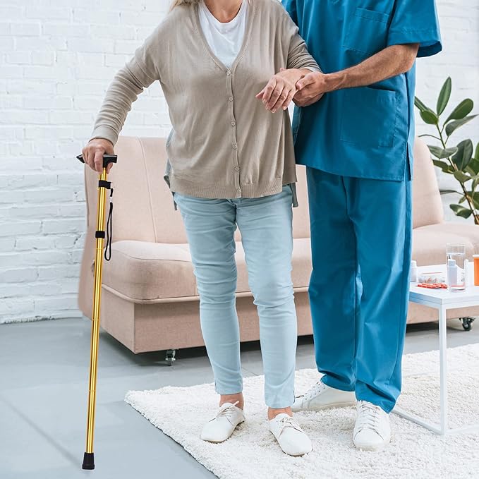 supregear Folding Cane, 5-Level Adjustable Height Walking Stick Lightweight Collapsible Portable Travel Cane with Wrist Strap and T Handle for Elderly Disabled Men Women