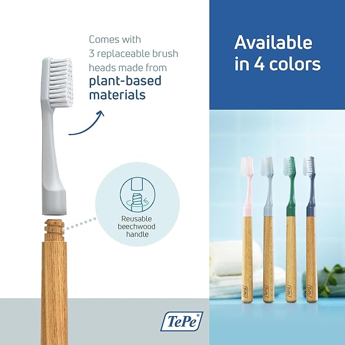 TePe Choice Soft Toothbrush with 3 Replaceable Heads, Gray