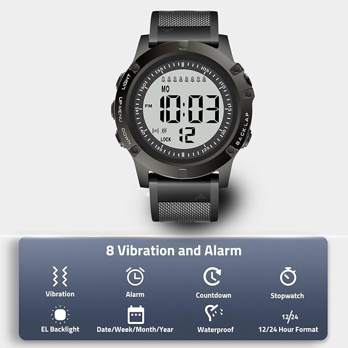 TICCI Vibrating Alarm Watch for Elderly Seniors, Men Unisex 8 Medication Aids Pill Reminder with Big Digits, Waterproof, Vibra Alert