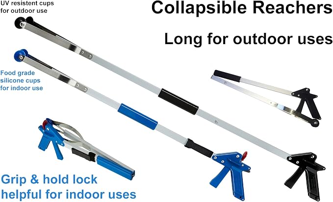 32" EZ Reacher Deluxe Locking Indoor Reacher Grabber, 5-lb. Pickup Capacity & ArcMate 40" EZ Reacher Suction Cup Reacher for Indoor/Outdoor Use, Pack of 2 Reachers