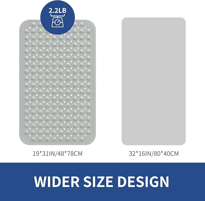 OTHWAY Non Slip Bathtub Mat, 31"x 19" TPE Bath Mat for Tub with Drain Holes and Suction Cups, Anti-Slip Mats for Kids Baby Elderly Bathroom (Dark Grey)