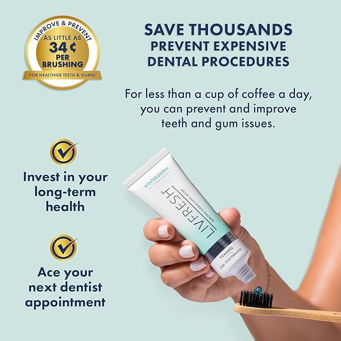 LIVFRESH Toothpaste Gel, Clinically Proven to Remove Plaque 250% Better, Improves Gum Health 190% Better, Prevents & Reduces Tartar, Freshens Breath, SLS Free Dental Gel, Wintergreen