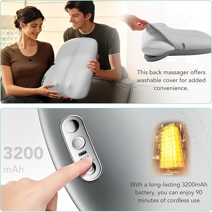 SKG Cordless Full Back Massager for Pain Relief Deep Tissue Up and Down 4D Shiatsu Back Massager with Heat Gifts for Men and Women Dad Mom Grandpa