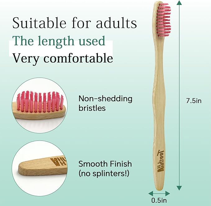 Bamboo Toothbrushes, Medium Bristles BPA-Free Bristles Toothbrushes for Adults - Eco-Friendly, Natural Wooden Toothbrush 4 Pack