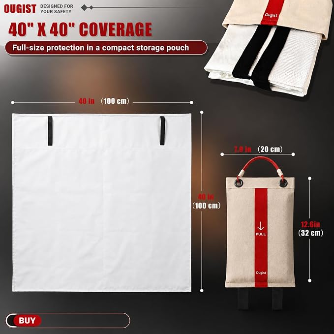 Ougist Fire Blanket, 1 Pack, 40"x40" | Fiberglass, For Home and Kitchen, Flame Suppression, For Grill, RV & Camping