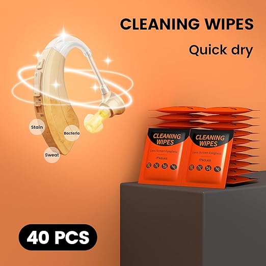 Hearing Aid Cleaning Kit with Cleaning Wipes - Hearing Aid Cleaning Tools Including Brush & Wax Loop & Magnet & Microfiber Cloth, Hear Clear Wax Guards, Hearing Aid Supplies