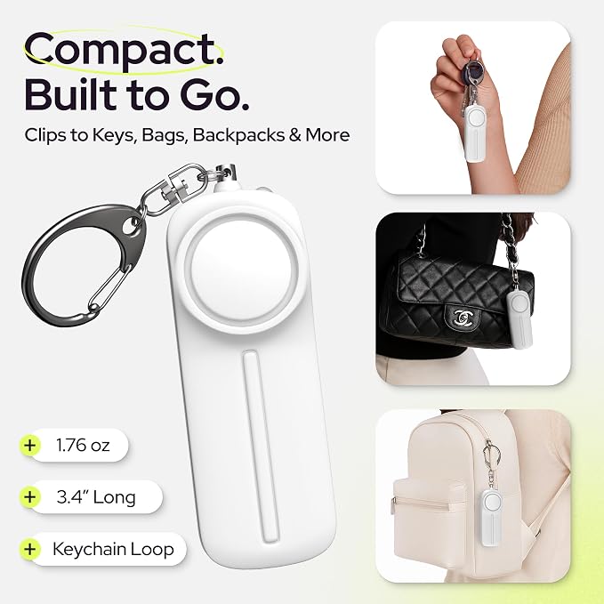 Weten Personal Safety Alarm Keychain - 130dB Siren, LED Light, Panic Pin – Compact Self-Defense Device and Emergency Whistle Alternative for Women, College, Travel, and Night Walk Protection (White) | LED Light, Panic Pin, Self-Defense Device, Emergenc...