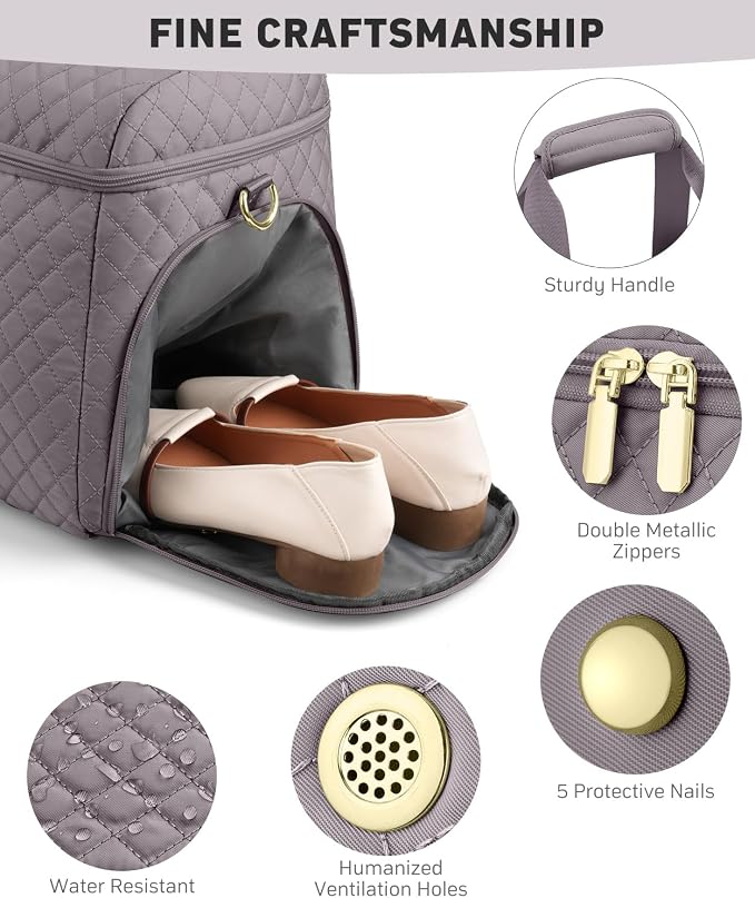 Travel Bags for Women Wide Open Large weekender Duffle Bag with Shoe Compartment Overnight Hospital Bag For Women Labor Delivery Carry on Bag Personal Item Travel Bag with Wet Pocket Purple Grey