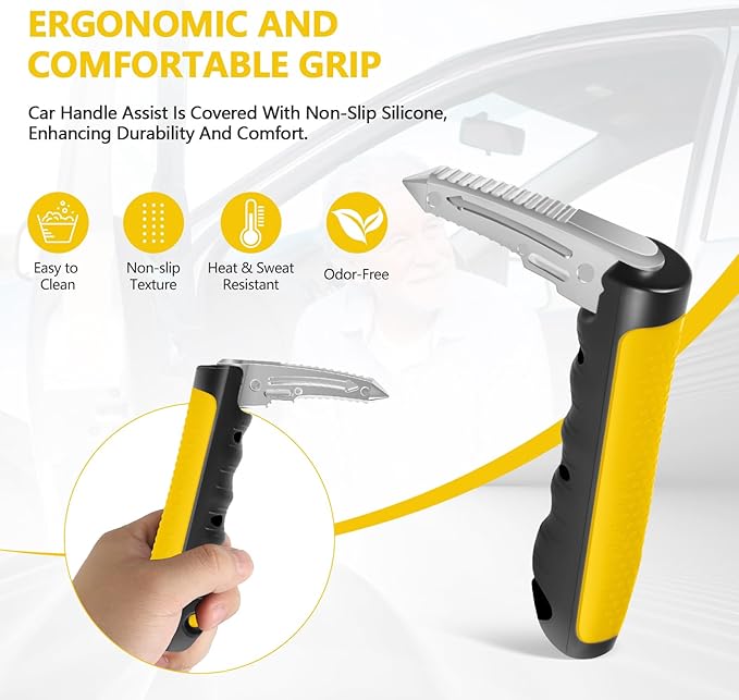 Car Door Handle for Elderly - 2025 New 3-in-1 Car Handle Assist, 2 Pack Auto Cane Portable Vehicle Support Handle Door Assist Bar, Max Load 500 Lbs, Anti-Slip Design (Yellow-2-Pack Car Handle)