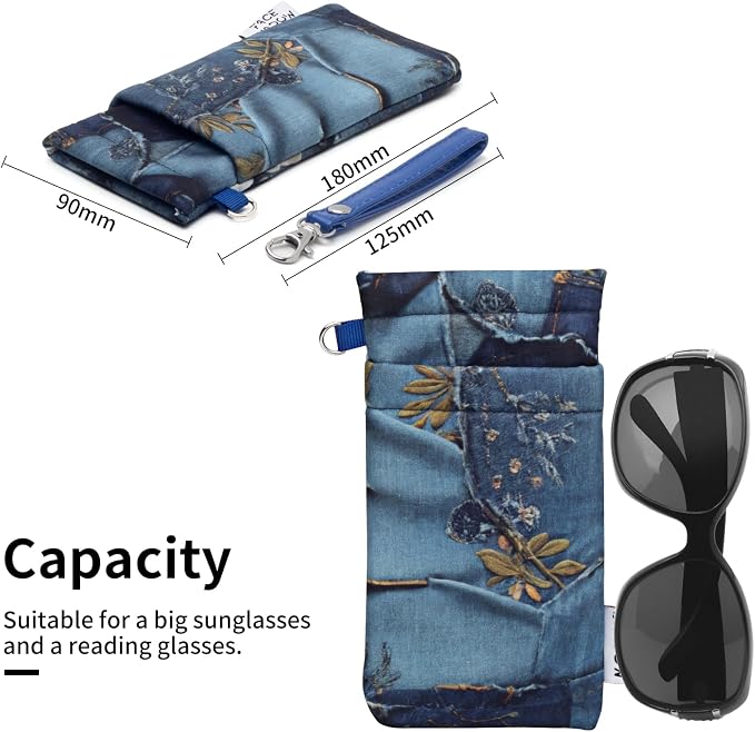 Face Shadow Double Glasses Case Soft Eyeglass Case For Women Men Squeeze Top Sunglasses Case With Cleaning Cloth