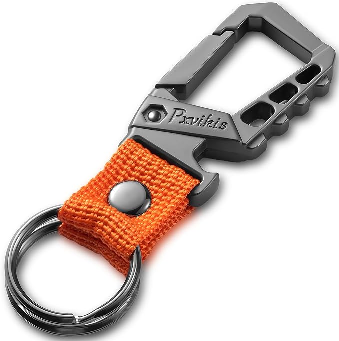Metal heavy duty key chain carabiner clip bottle opener wrist lanyard ring car key fob unisex for men and women