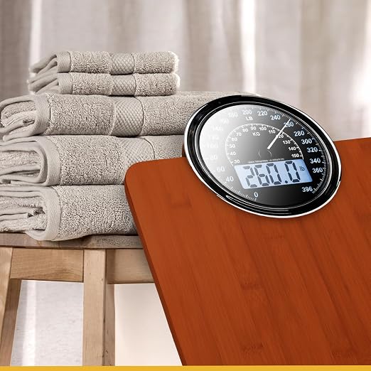 ZENO Hybrid 2-in-1 Analog & Digital Weighing Scale for Body Weight up to 400lbs - Thick Tempered Glass - Extra Large Display - Easy to Read Digital Bathroom Scale - New - Dark Wood