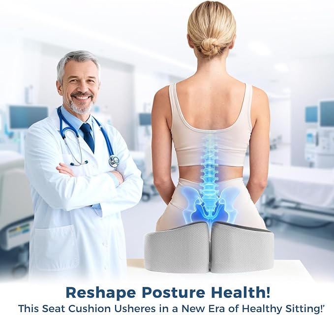 Seat Cushion for Office Chair with Adjustable Loft, Thick Memory Foam Chair Cushion for Back & Sciatica Tailbone Coccyx Pain Relief on Home Chair, Ergonomic Wheelchair Desk Pillow Hip Shaping Support