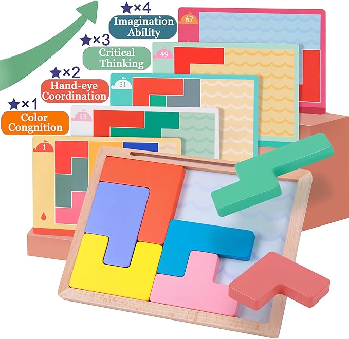 8 Wooden Tiles Matching Dementia Activities for Seniors, Easy Memory Games for Alzheimers Patients, Cognitive Craft Gifts for Elderly Women, Large Puzzle Pattern Blocks Matching Board Gadgets