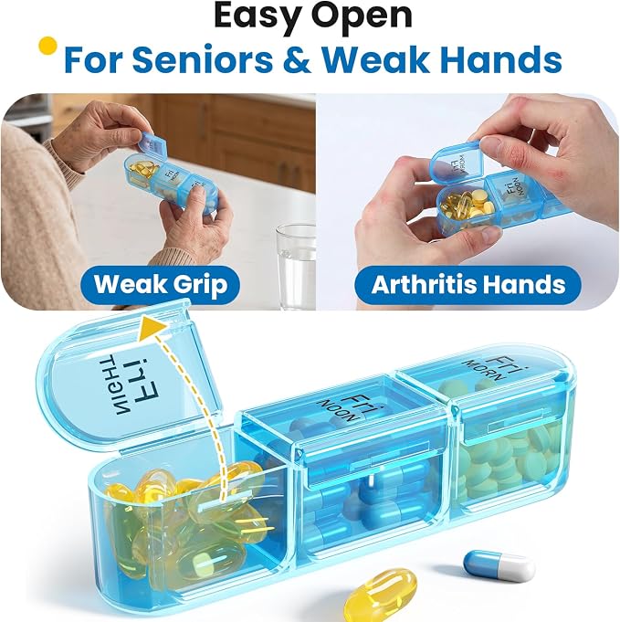 Odaro Pill Organizer 3X a Day, Medicine Pill Organizer 7 Day, Weekly Pill Case with 21 Compartments for Medicine, Vitamin and Supplement, Black