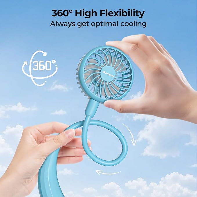 AMACOOL Portable Neck Fan, Lightweight Wearable with Hands-Free Comfort | 360° Adjustable Personal Fan with Ultra Quiet & Strong Wind, Gifts for Men Women Hot Flashes Cruise Travel Outdoor Sports