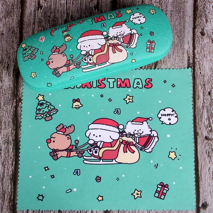 ADBGV Cute Stylish Hard Shell Eyeglasses Cases Protective Case Storage Box With Glasses Cloth Eyeglass Strap for Girl Teen