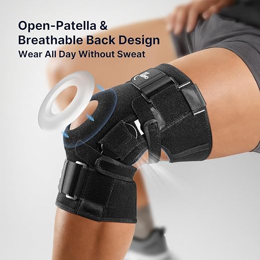 Fit Geno Hinged Knee Brace for Meniscus Tear: Adjustable Support for Knee Pain w/Built-in Side Stabilizers & Removable Metal Hinges for ACL MCL Injury or Surgery Recovery - Men and Women