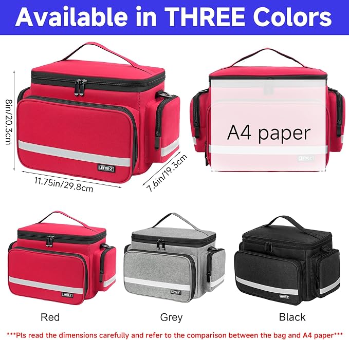 LEFOR·Z Small Medical Bag,First Aid Bag Empty,Home Health Nurse Bag with Detachable Divider,Medical Supplies Storage Tote for Nursing Student,Therapist,Doctors,Red(11.7x7.6x8inch)