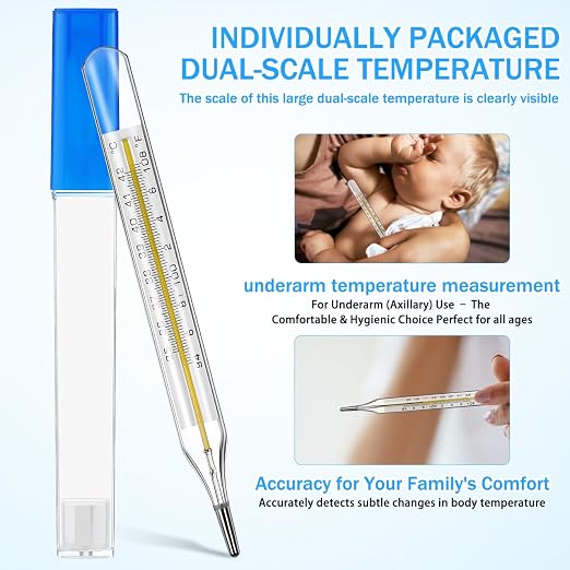 4PCS Glass Cuban Temperature Thermometers for for Adults Kids ℃ & ℉ | Thermometers for Fever - Old Fashioned Axillary & Oral Temperatures Accurate Measurement for Families