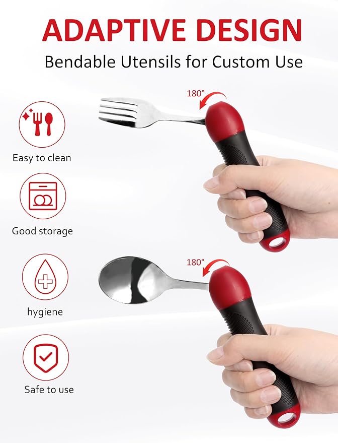 Adaptive Utensils Weighted Spoon Fork Set for Hand Tremors, Parkinson's & Arthritis | Non-Slip Grip Aid for Elderly, Disabled Adults, Weak Hand Support, Handicapped-Friendly, Travel-Ready Eating Utensils