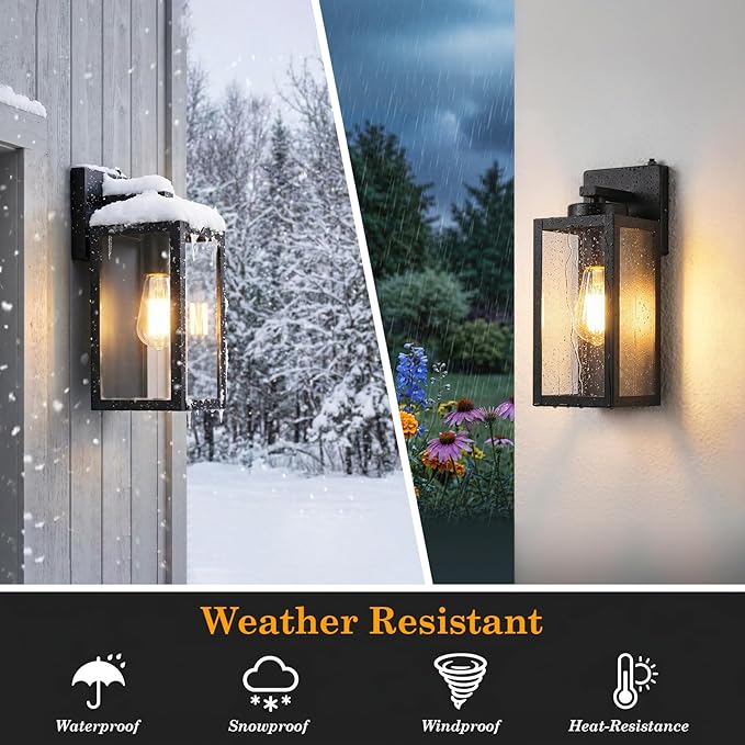 Upgraded Dusk to Dawn Outdoor Wall Lights, Matte Black, 2-Pack | Auto On/Off, Rust-Resistant, Quick & Easy Installation, Waterproof & Weatherproof, Thick Clear Glass & Durable Metal