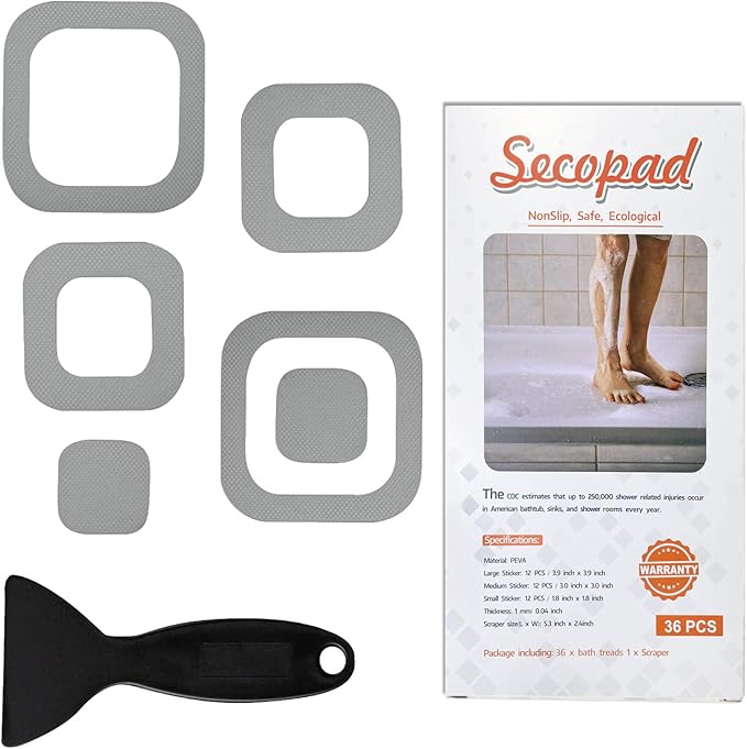 Non-Slip Bathtub Stickers, 72 PCS Safety Bathroom Tubs Showers Treads Adhesive Decals Scraper (Grey)